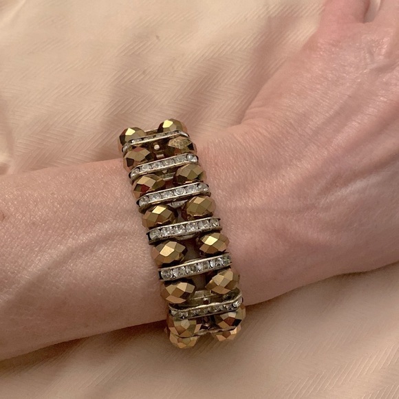 ✅Sparkly champagne color bead  & rhinestones stretch bracelet. - Picture 1 of 2